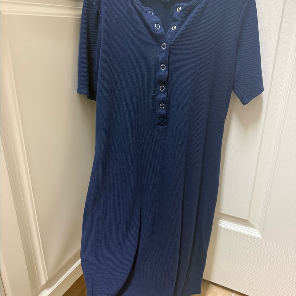 French Connection Navy Ribbed Button-Front Top - Picture 9 of 10